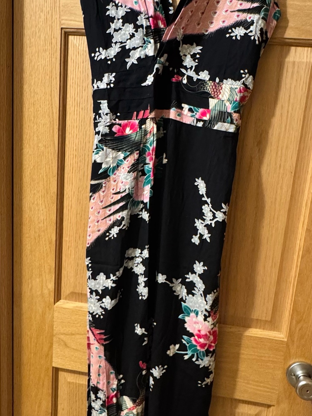 Black Floral Maxi Dress with Pink Accents